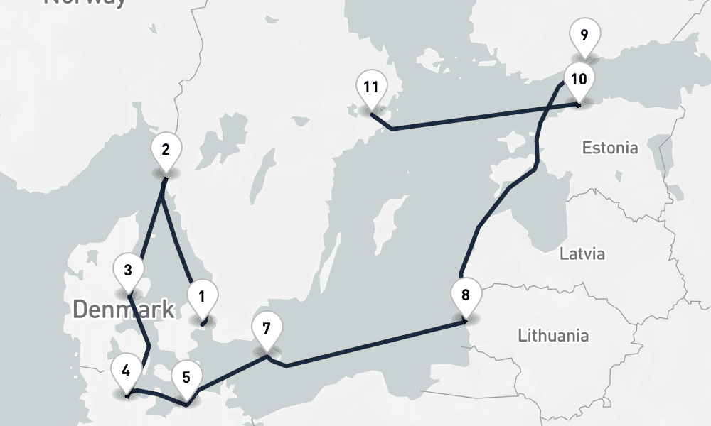 10 days, one-way from Copenhagen to Stockholm 11日間