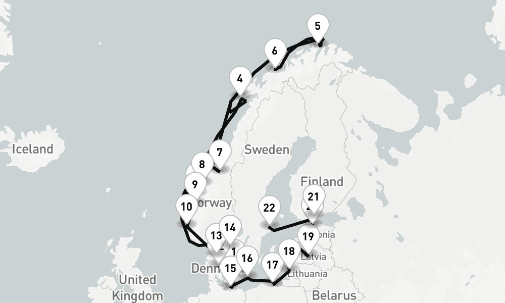 28 days, one-way from Copenhagen to Stockholm 29日間