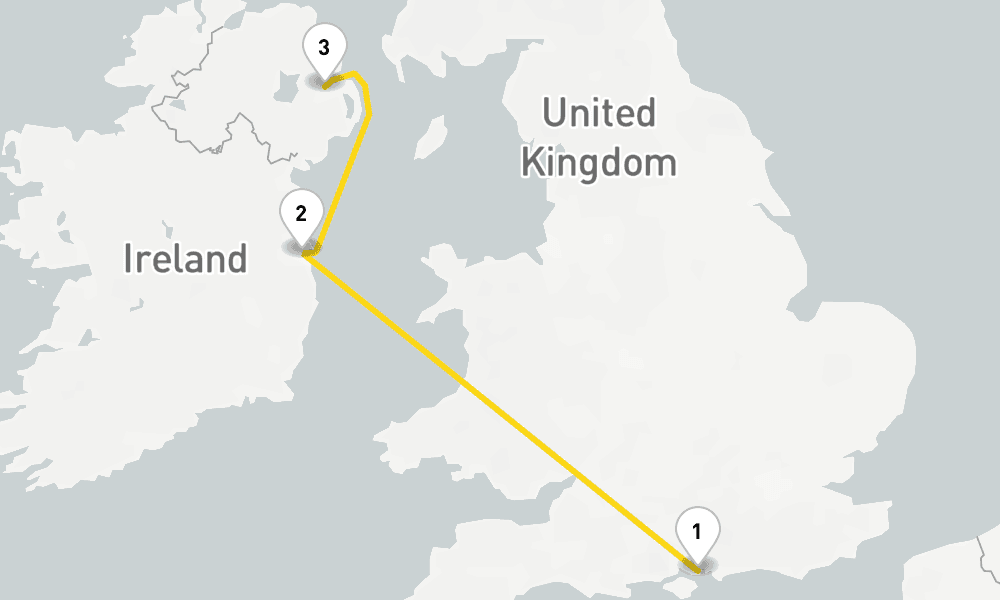3 days, one-way from Portsmouth UK to Belfast 4日間