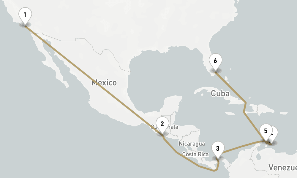 14 days, one-way from Los Angeles to Miami 15日間