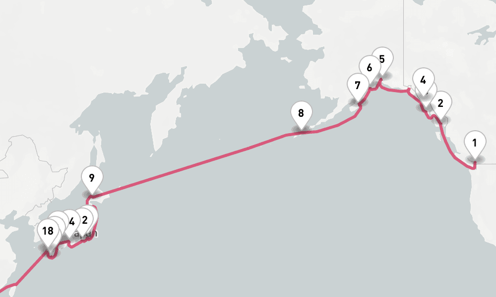 93 days, one-way from Vancouver to Auckland 94日間