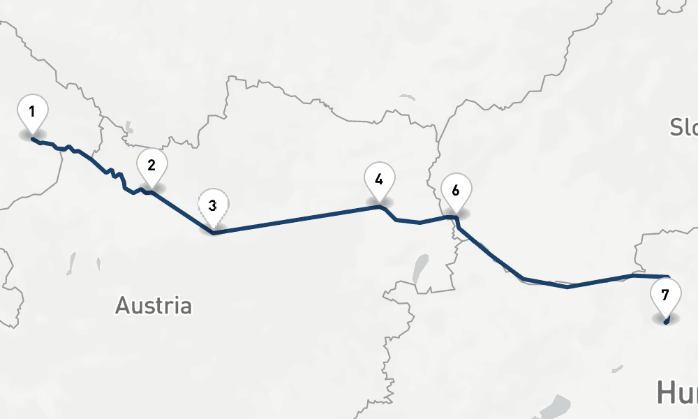 7 days, one-way from Vilshofen an der Donau to Budapest 8日間