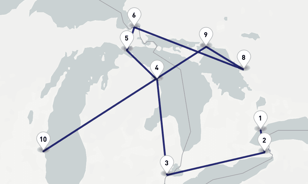 13 days, one-way from Toronto to Milwaukee WI 14日間
