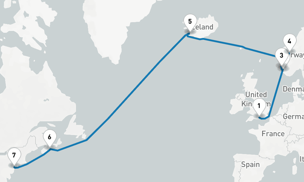 14 days, one-way from Southampton to New York 15日間