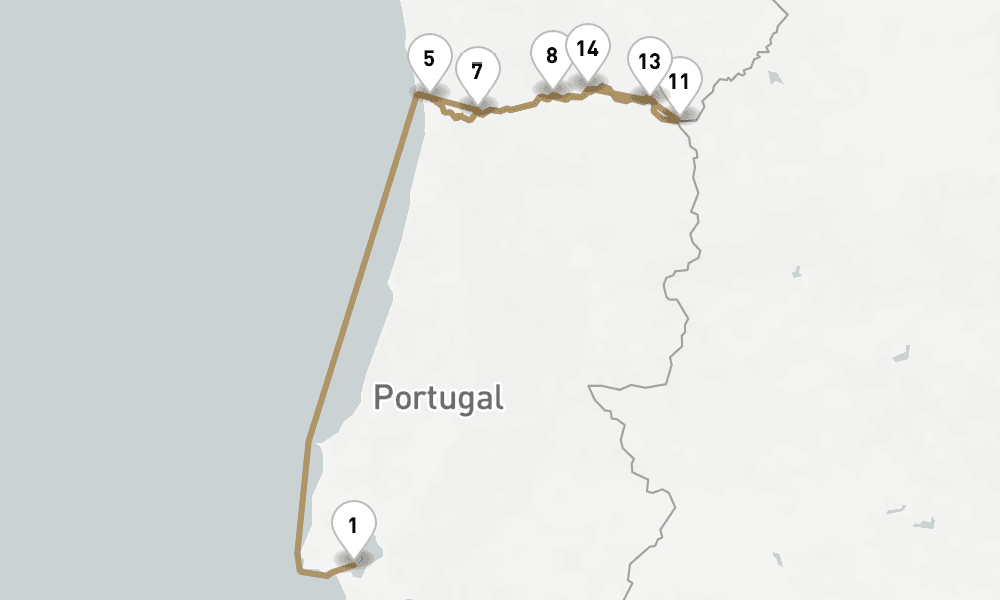 13 nights / 14 days, one-way from Lisbon to Porto