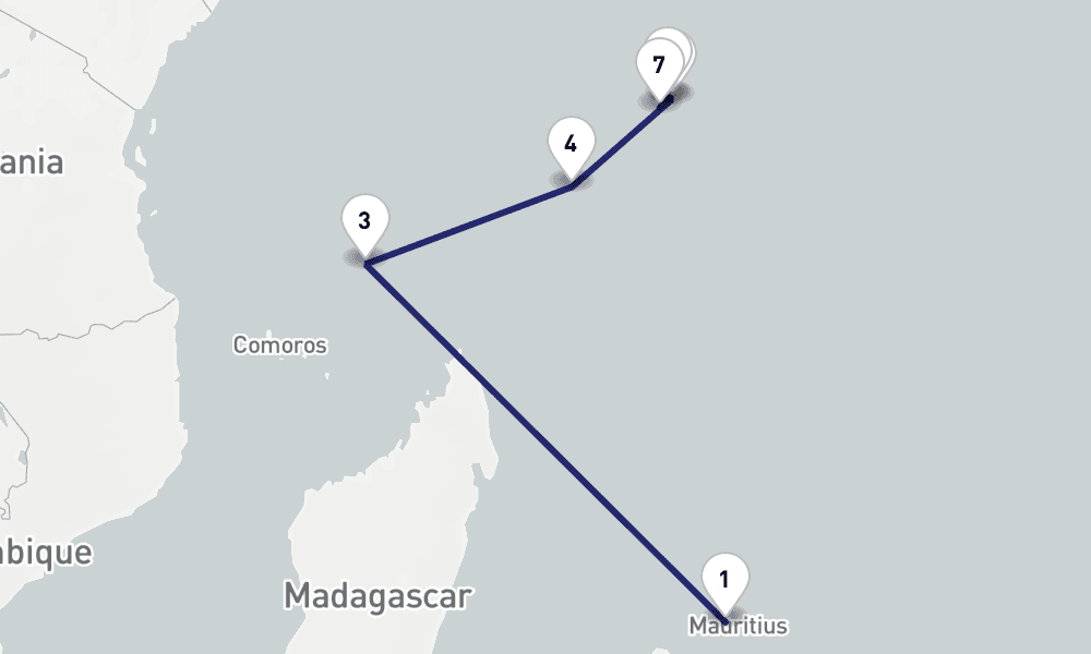 12 days, one-way from Port Louis to Mahe Island Seychelles 13日間