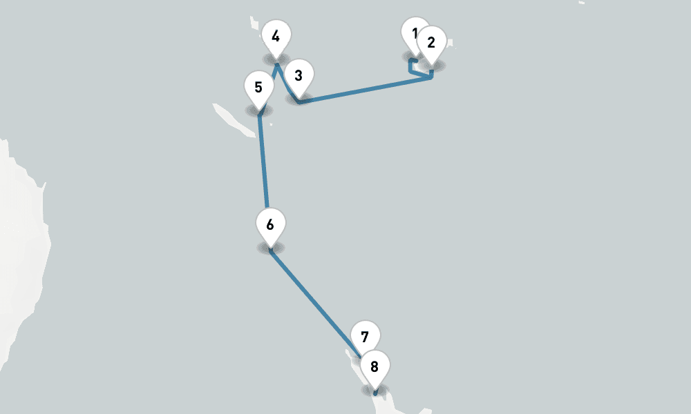 11 days, one-way from Lautoka to Auckland 12日間