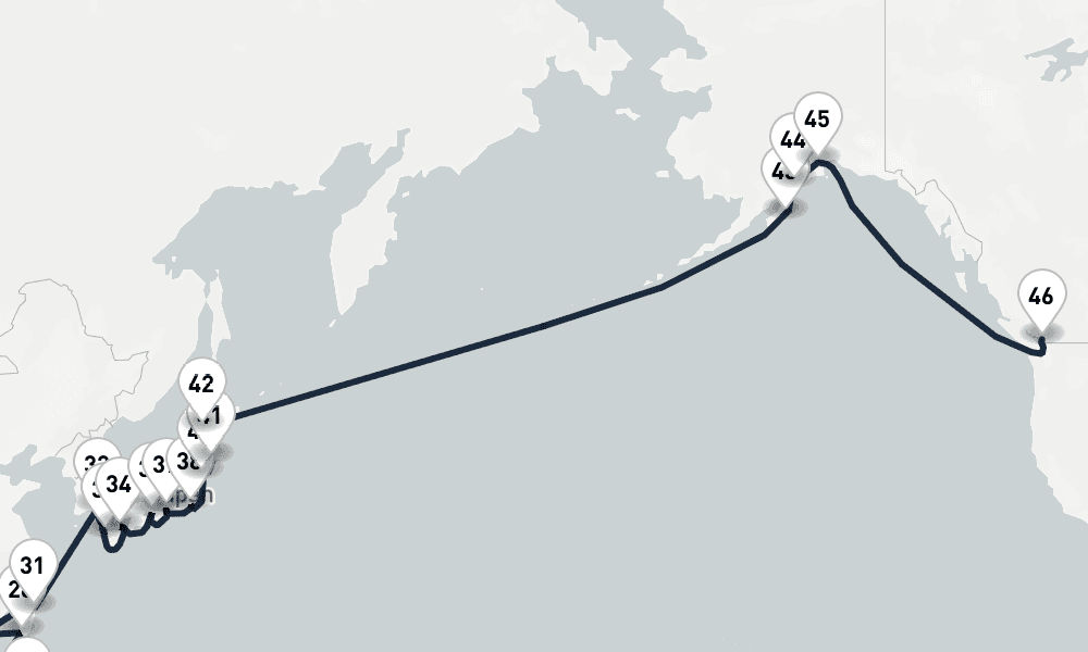67 days, one-way from Sydney to Vancouver 68日間