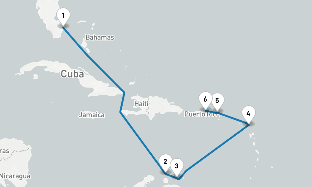 8 days, one-way from Fort Lauderdale to San Juan 9日間