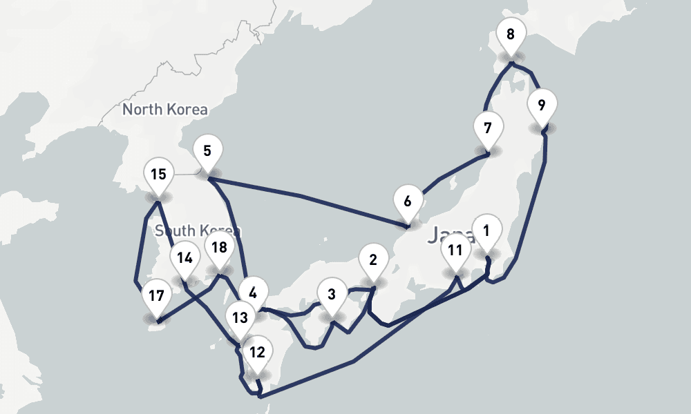 28 days, round-trip Circle Japan South Korea Discovery 29日間