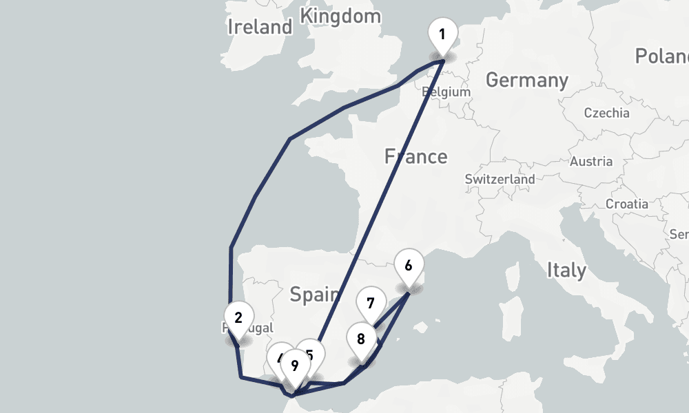 15 days, round-trip Western Mediterranean Lisbon Overnight 16日間