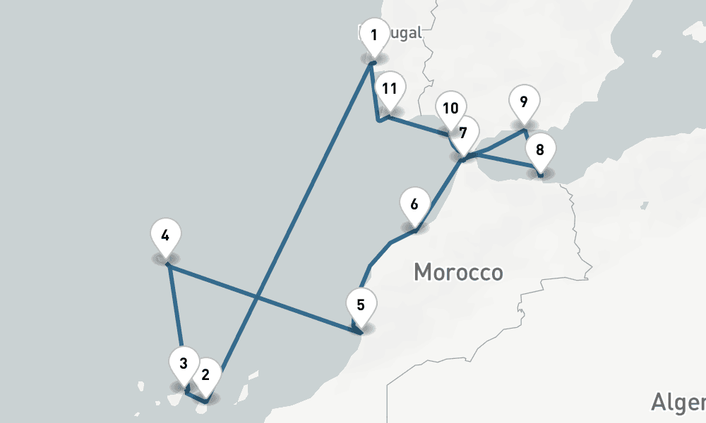 13 days, round-trip Europe Round-trip Lisbon Spain, Morocco, Portugal 14日間