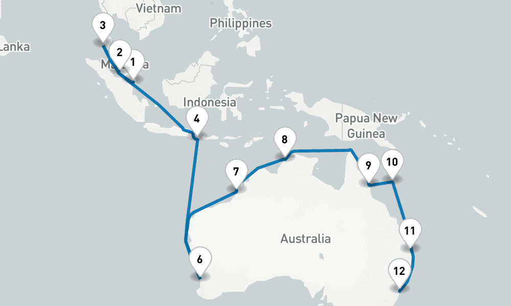 28 days, one-way from Singapore to Sydney 29日間