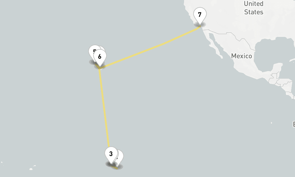 19 days, one-way from Papeete to Los Angeles 20日間