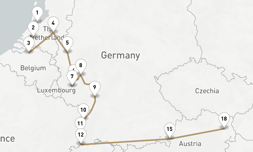 28 days, one-way from Amsterdam to Vienna 29日間