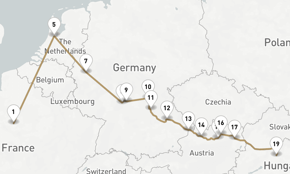 17 days, one-way from Paris City to Budapest 18日間