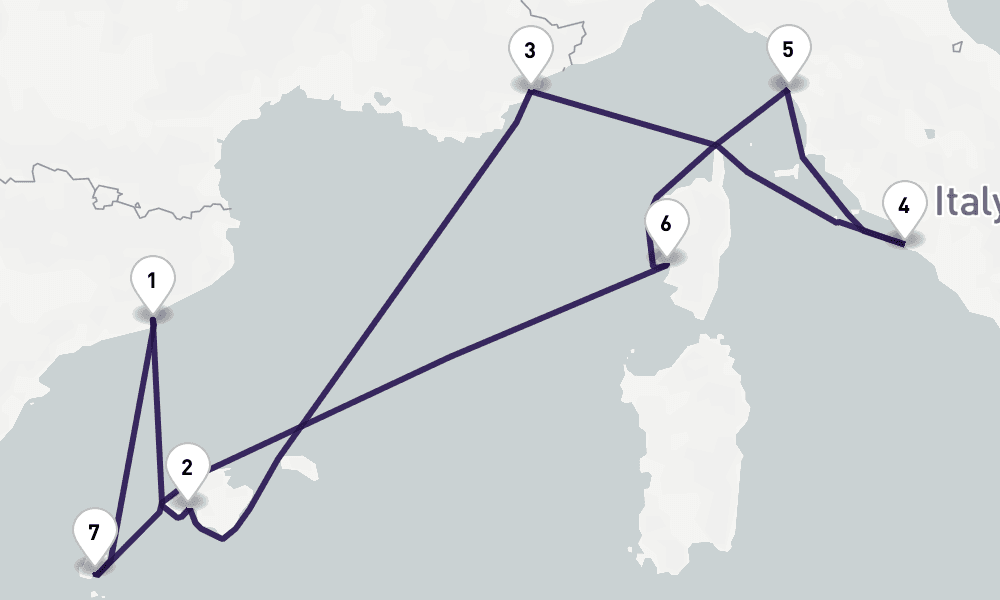 9 days, round-trip Rome, Florence, Corsica Ibiza 10日間
