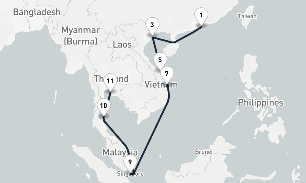 15 days, one-way from Hong Kong to Laem Chabang 16日間