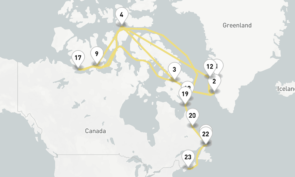 32 days, one-way from Kangerlussuaq to Halifax 33日間