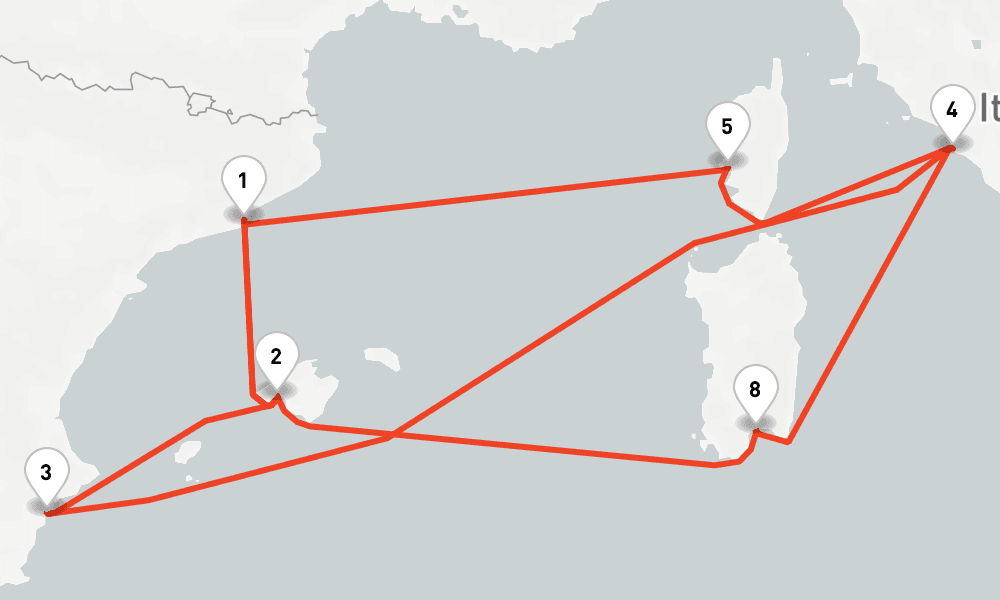 11 nights / 12 days, one-way from Barcelona to Civitavecchia (Rome, Italy)
