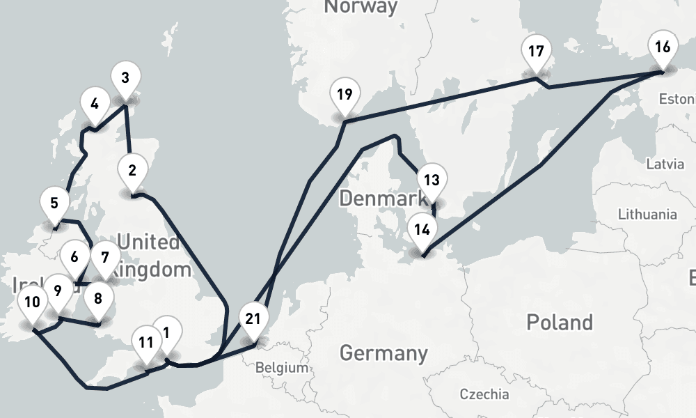26 days, round-trip European Quest London to London 27日間