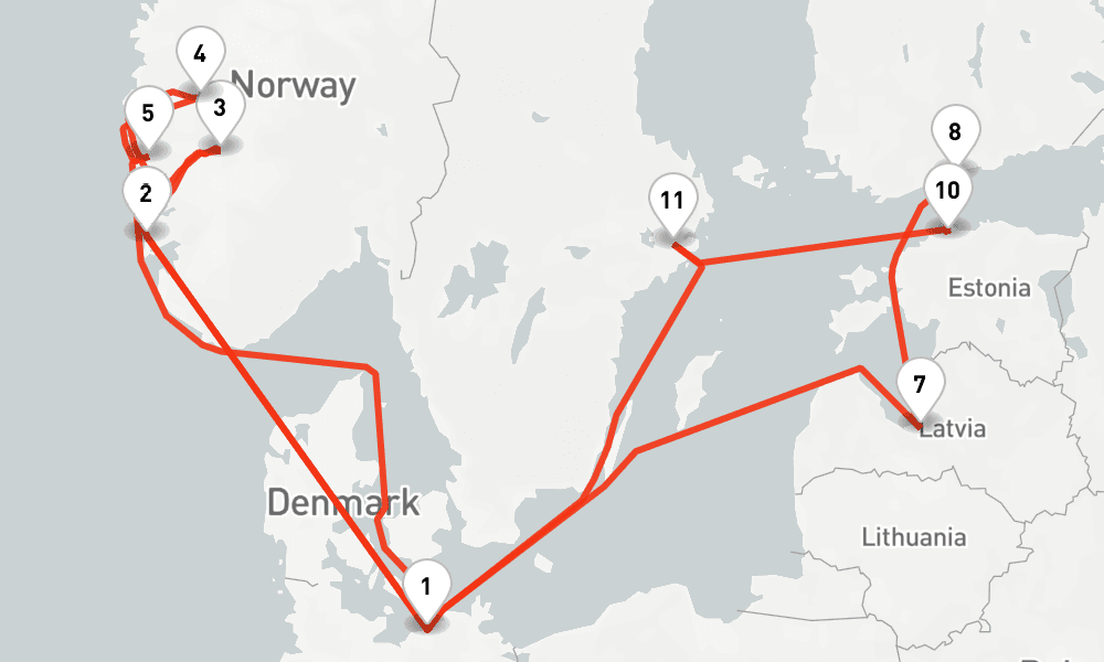 14 nights / 15 days, Warnemunde (Rostock, Germany) Round trip