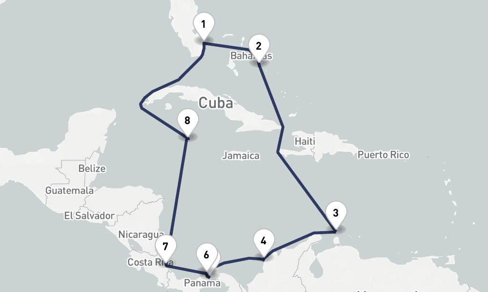12 days, round-trip Panama Canal Discovery Costa Rica Greater Antilles 13日間