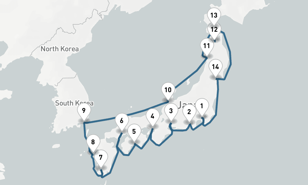 14 days, round-trip Japan Round-Trip Tokyo Osaka, Kochi, Nagoya Busan 15日間