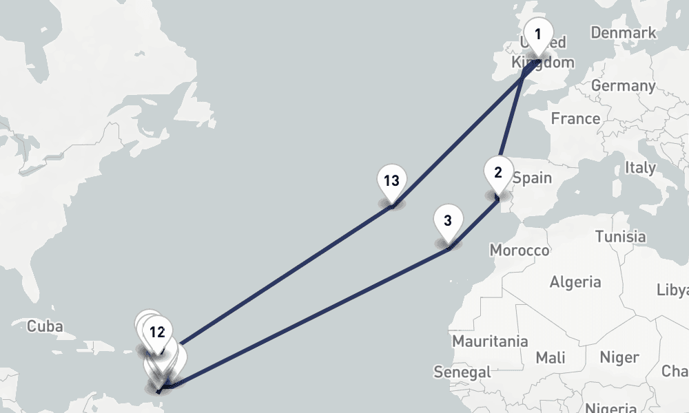 32 days, round-trip Islands of the Caribbean 33日間