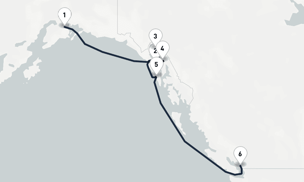 9 days, one-way from Whittier to Vancouver 10日間