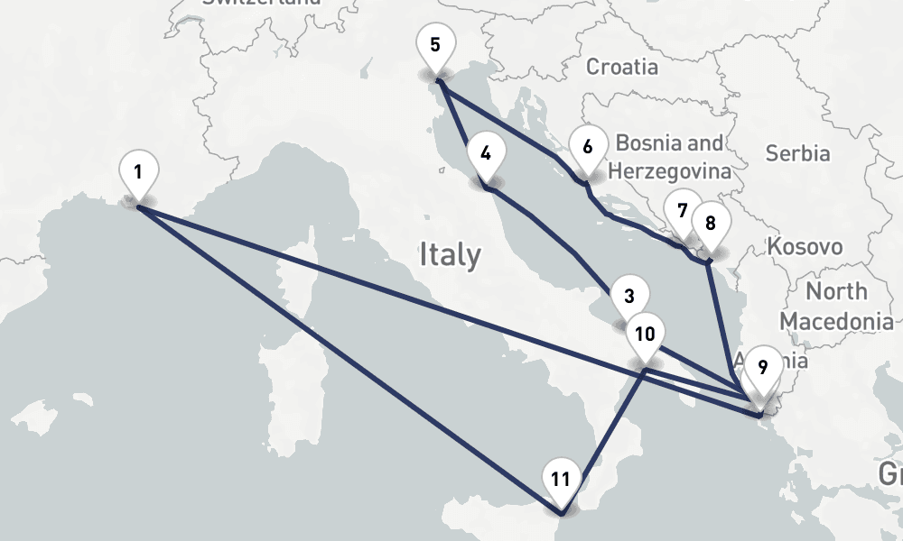14 days, round-trip 14 Nuit Joyaux de lAdriatique 15日間