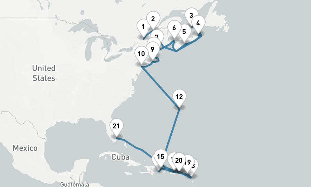 26 days, one-way from Montreal to Fort Lauderdale 27日間