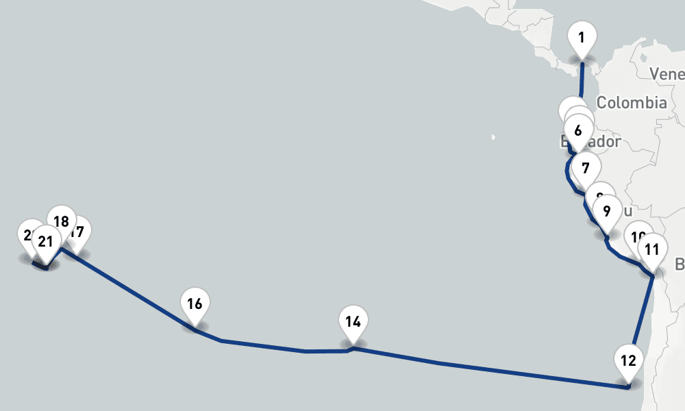 36 days, one-way from Panama City to Papeete 37日間