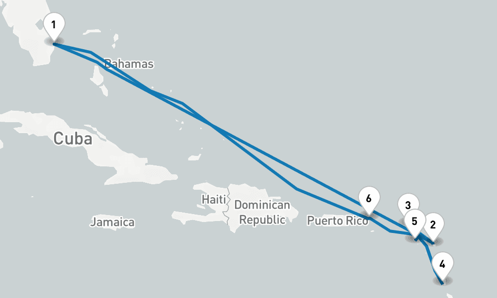 10 days, round-trip Eastern Caribbean with St. Kitts 11日間