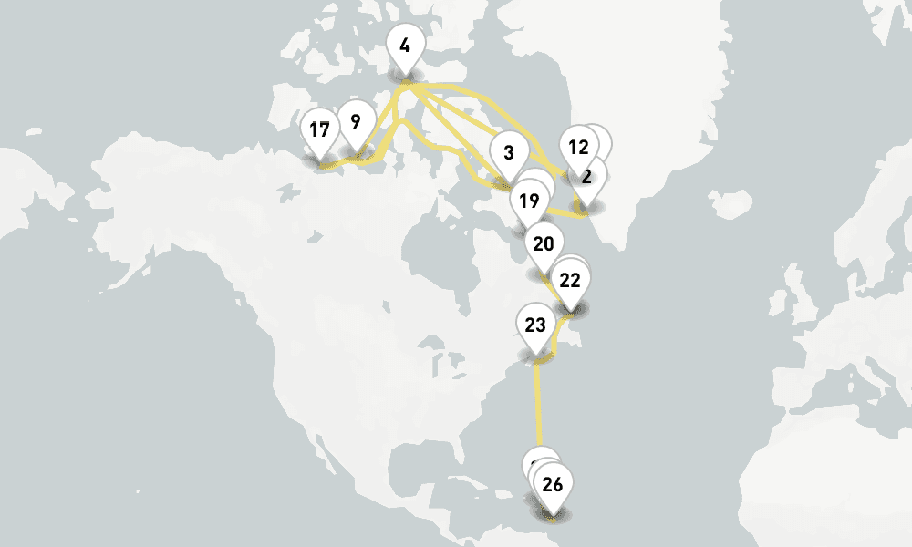 40 days, one-way from Kangerlussuaq to Bridgetown 41日間