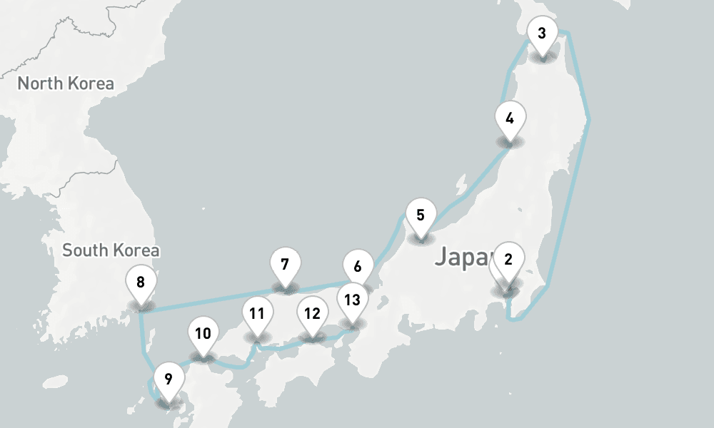 14 days, one-way from Yokohama to Kobe-Osaka 15日間