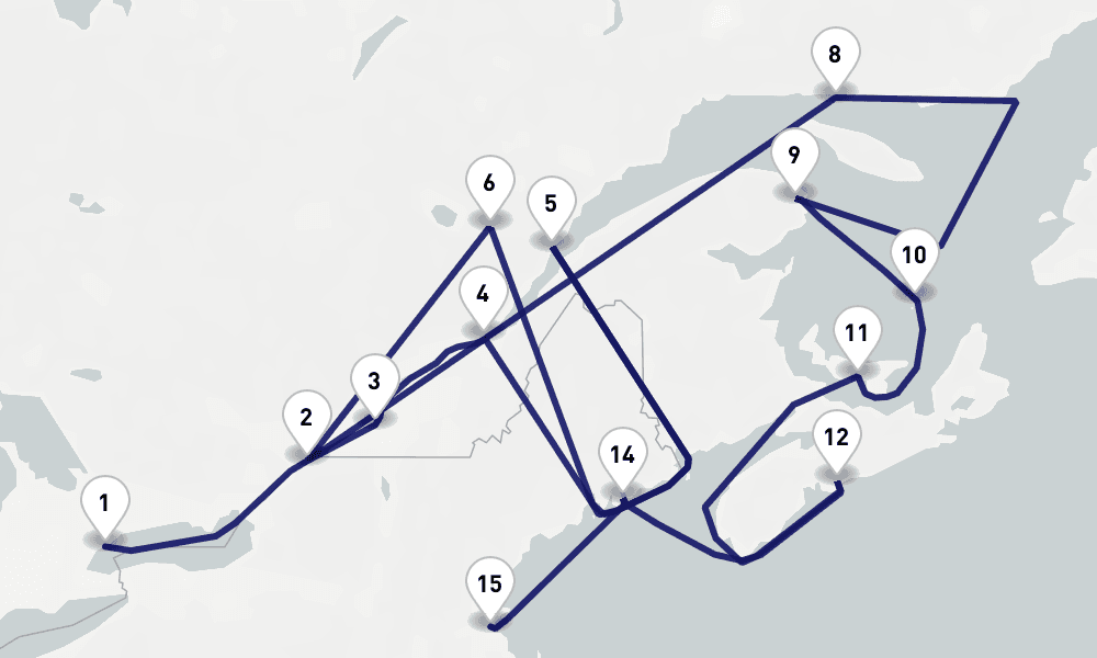 16 days, one-way from Toronto to Boston 17日間