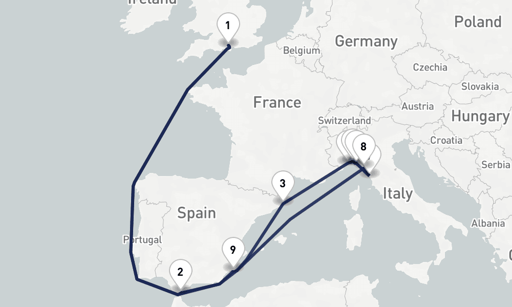 17 days, round-trip Italys Scenic Riviera with Charming Cinque Terre 18日間