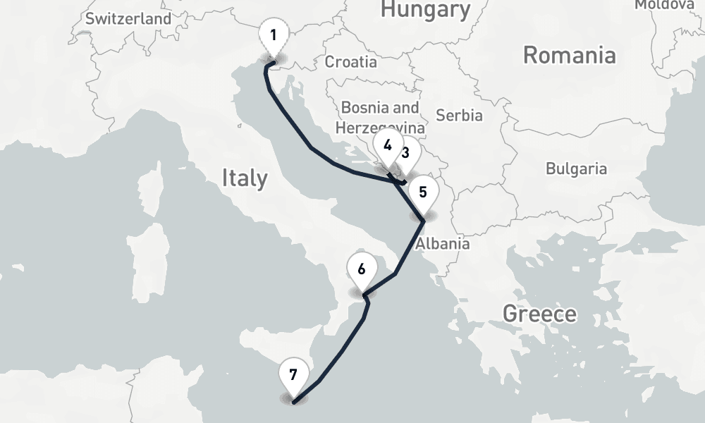 7 days, one-way from Trieste to Valletta 8日間