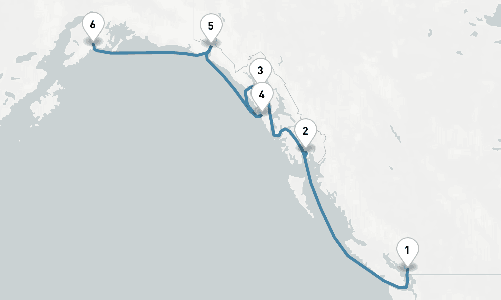 7 days, one-way from Vancouver to Seward 8日間