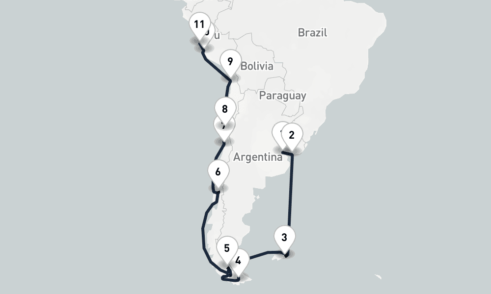 18 days, one-way from Buenos Aires to Callao-Lima 19日間