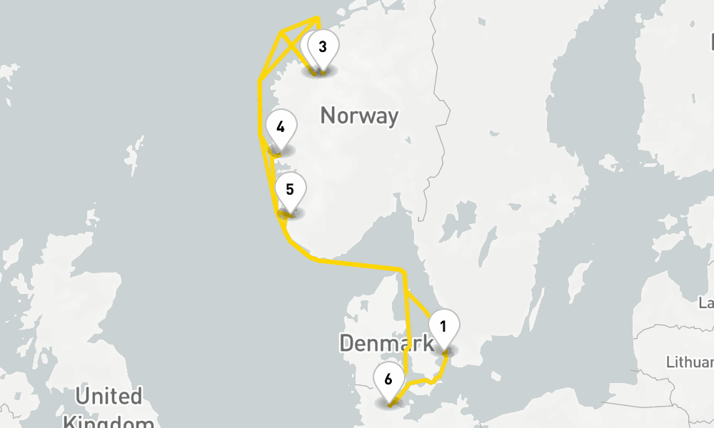 7 days, round-trip Northern Europe Fjords from Copenhagen 8日間