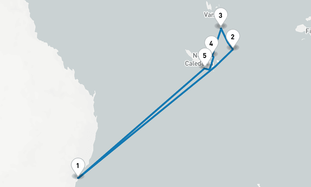10 days, round-trip Vanuatu New Caledonia 11日間