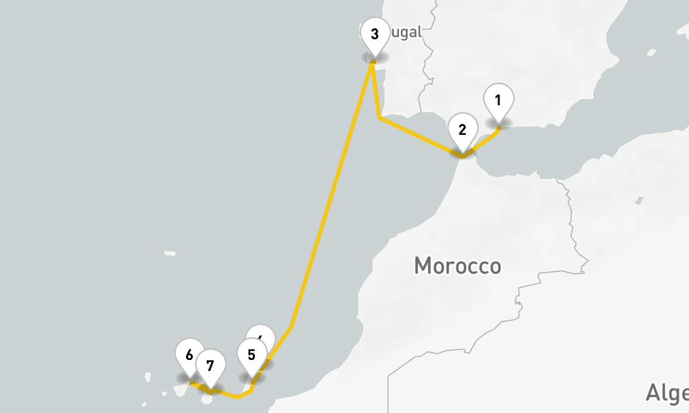 8 days, one-way from Malaga to Las Palmas de Gran Canaria 9日間