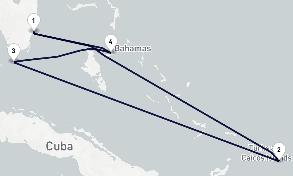 6 days, round-trip Caribbean Bahamas 7日間