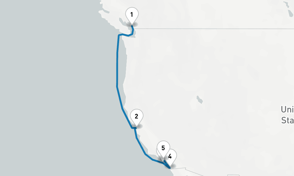 7 days, one-way from Vancouver to Los Angeles 8日間