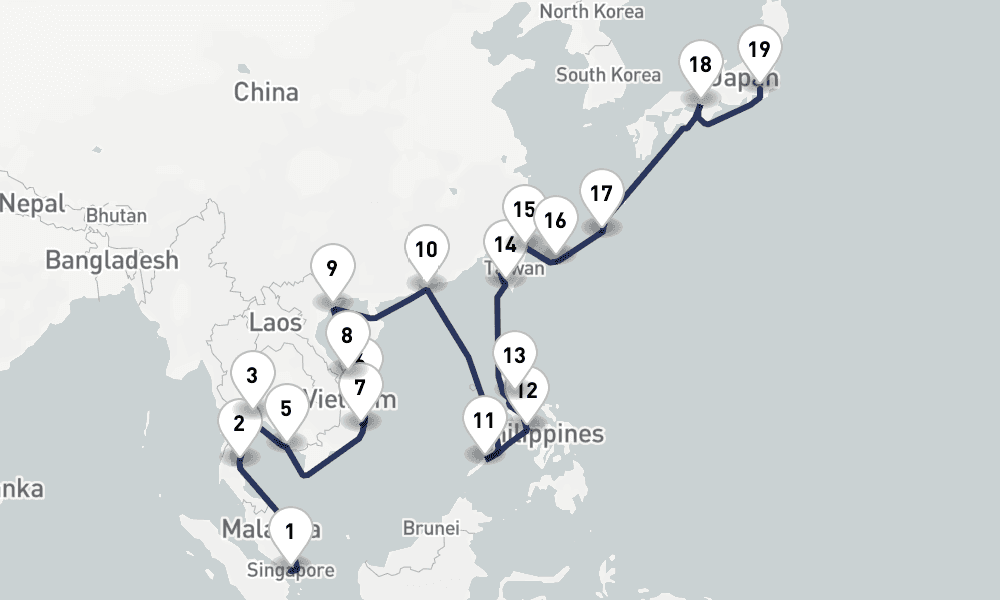 28 days, one-way from Singapore to Tokyo 29日間
