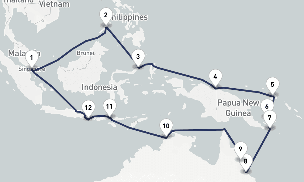 28 days, round-trip Legendary Coral Triangle Great Barrier Reef 29日間