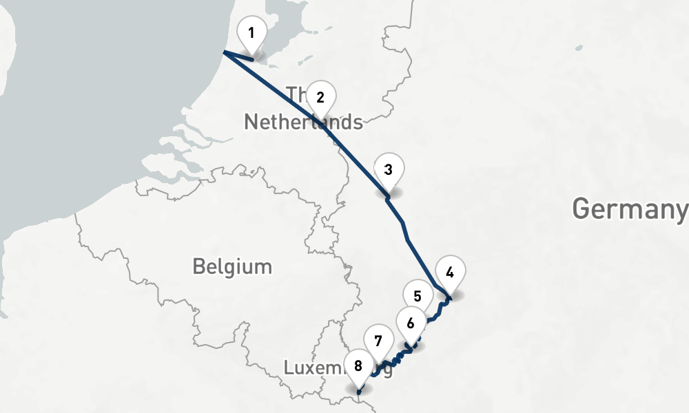 7 days, one-way from Amsterdam to Remich 8日間