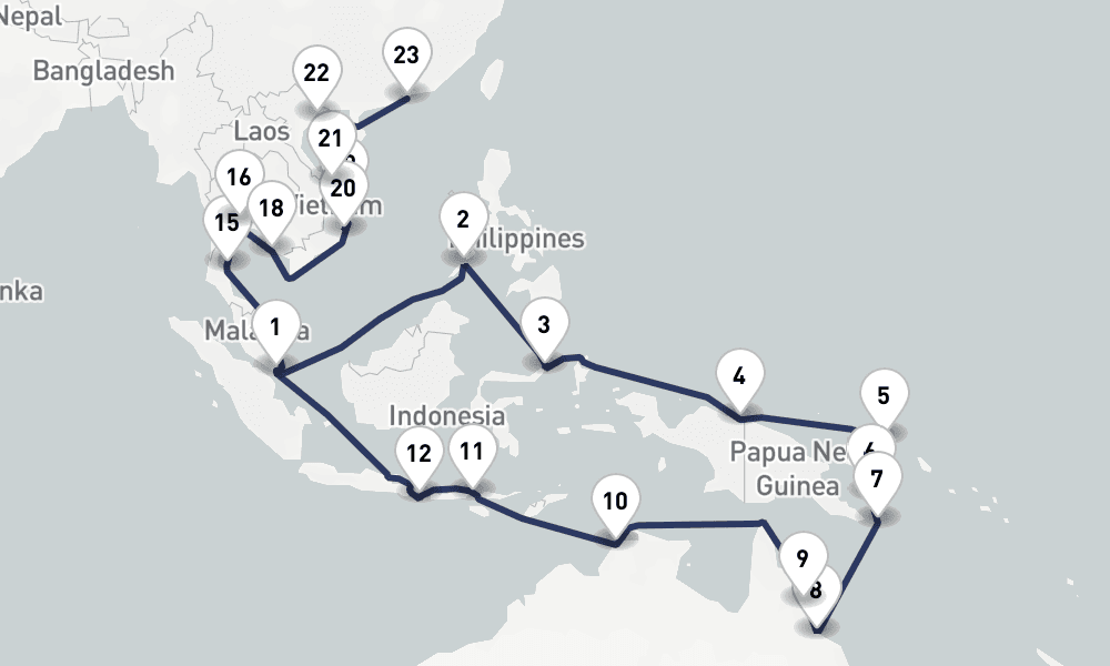 42 days, one-way from Singapore to Hong Kong 43日間